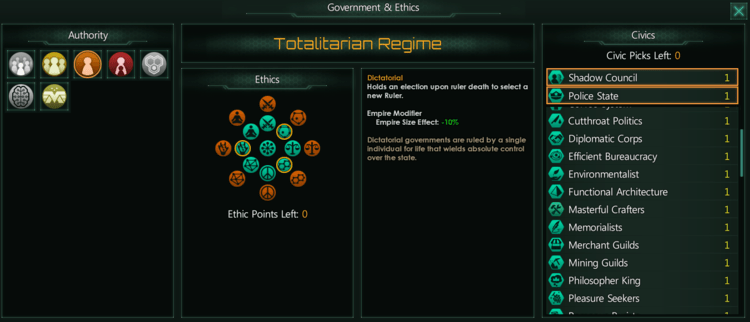 picking ethics and civics when building a stellaris custom empire