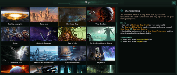 Picking orgins when building stellaris custom empire