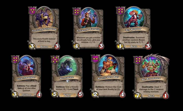 7 new minions Poetic Pen Pal, Leeching Felhound, Fireworks Fanatic, Dr. Boombox, Sly Raptor, Gem Smuggler, Bonemare added from Hearthstone patch 25.6 