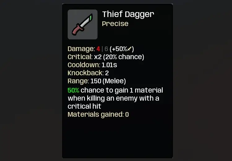 Brotato Thief Dagger weapon.