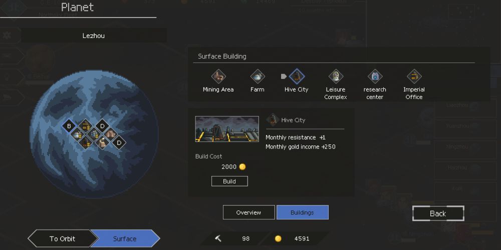 Chaos Galaxy 2 planet management screenshot