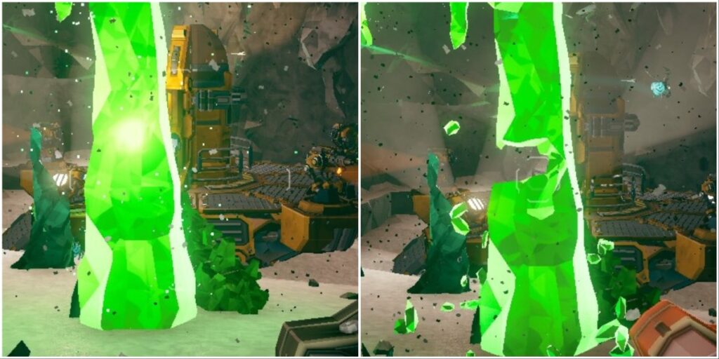 using the minigun in deep rock galactic to shoot out the glowing core of an uranium crystal