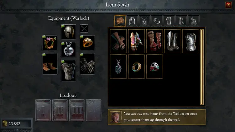 Halls of Torment equipment screen.