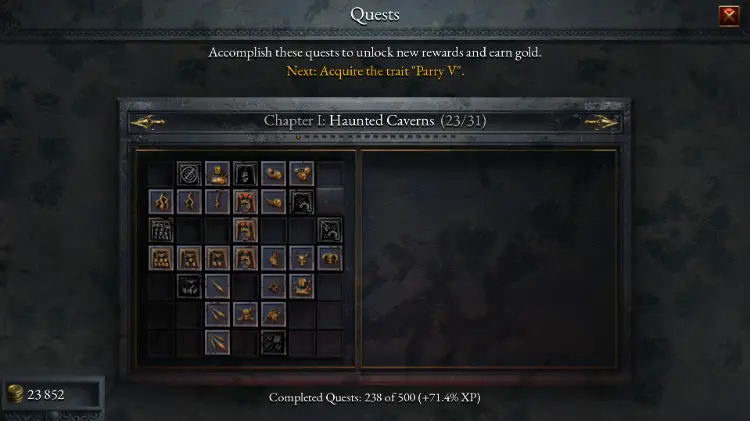 Halls of Torment quests screen.