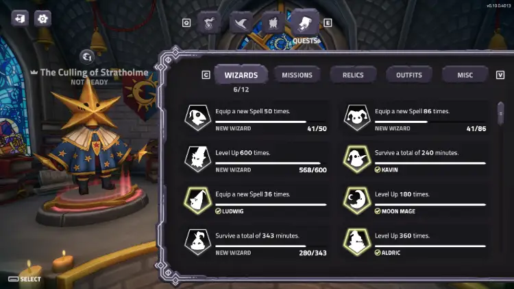 Quests overview in Spell Brigade.