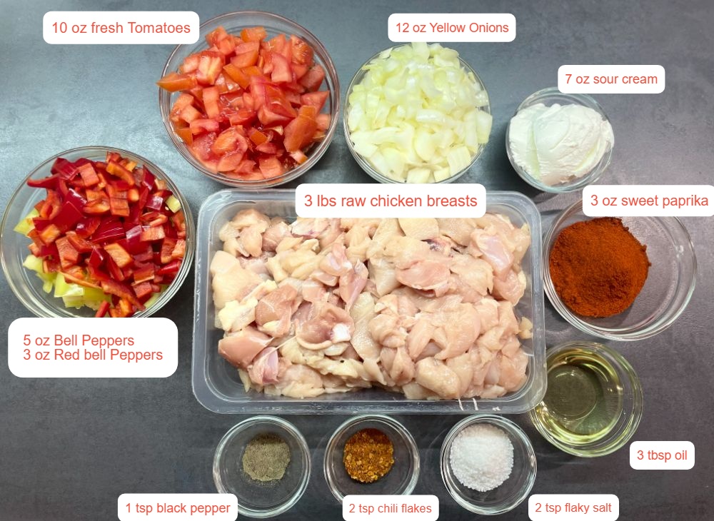 ingredients for chicken goulash dish