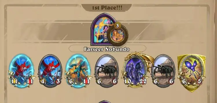 Beast meta build in Hearthstone Season 9, whole comp with minions shown on a game printscreen