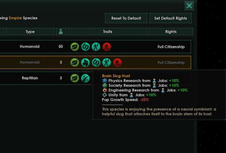 Brain Slug Host trait printscreen from Stellaris