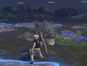 A character in Monster Hunter Now with Charge Blade armor set