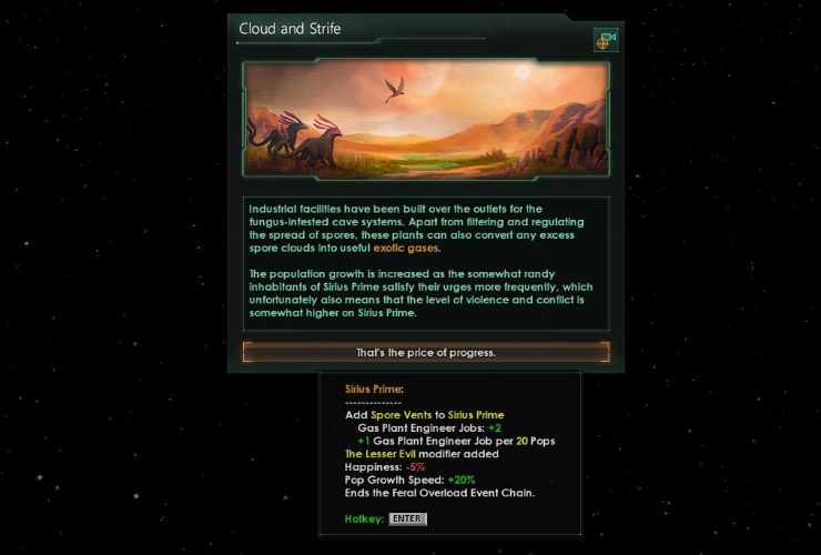 Printscreen: Cloud and Strife resolution if you chose to let Savage Spores live in Stellaris 