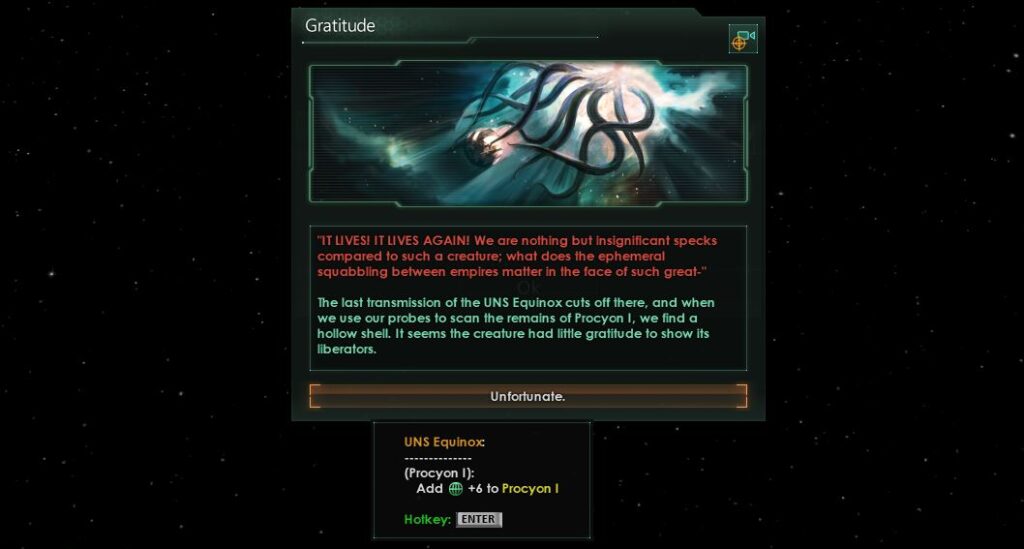 Printscreen from Stellaris: Stellaris Crack the Egg negative outcome Gratitude