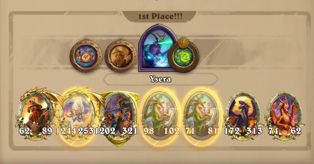 Dragon comp shown in hearthstone battlegrounds season 13 game prinscreen, full build for this Dragon tribe