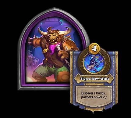 A new hero added in patch 25.6 in Hearthstone Battleground with his buddy e.t.c., band manager