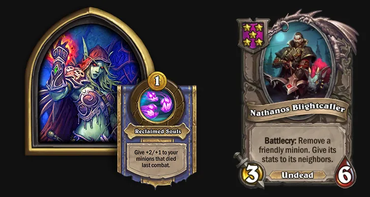 Sylvanas Windrunner hero with buddy Nathan Blightbringer and ability Reclaimed Souls in HS 