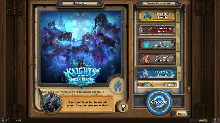 knights of the frozen throne hearthstone solo adventure
