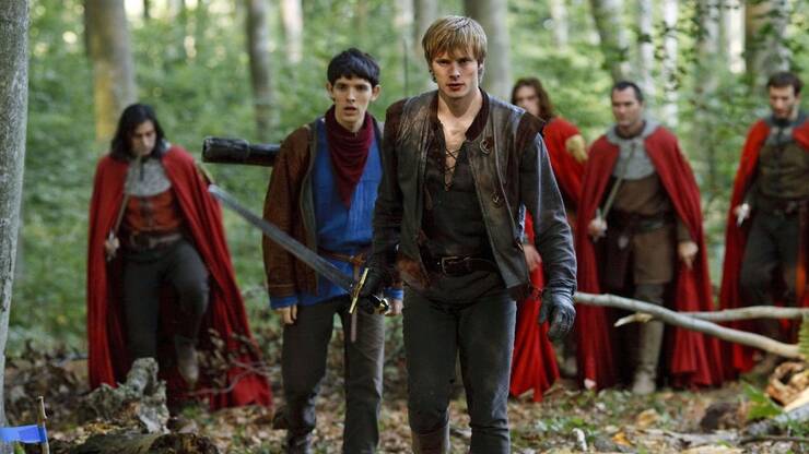 A printscreen showing Merlin and Artur in action from a TV show Merlin 