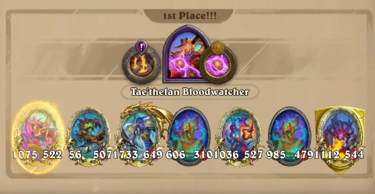 Naga main build shown from the game in game printscreen in hearthstone battlegrounds season 11