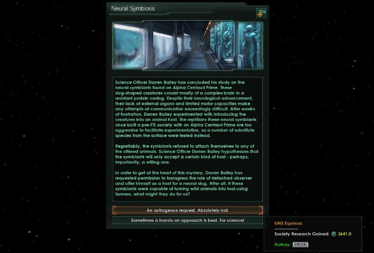 Printscreen: Neural Symbiosis event part 2 of Brain Slug Event Chain in stellaris game