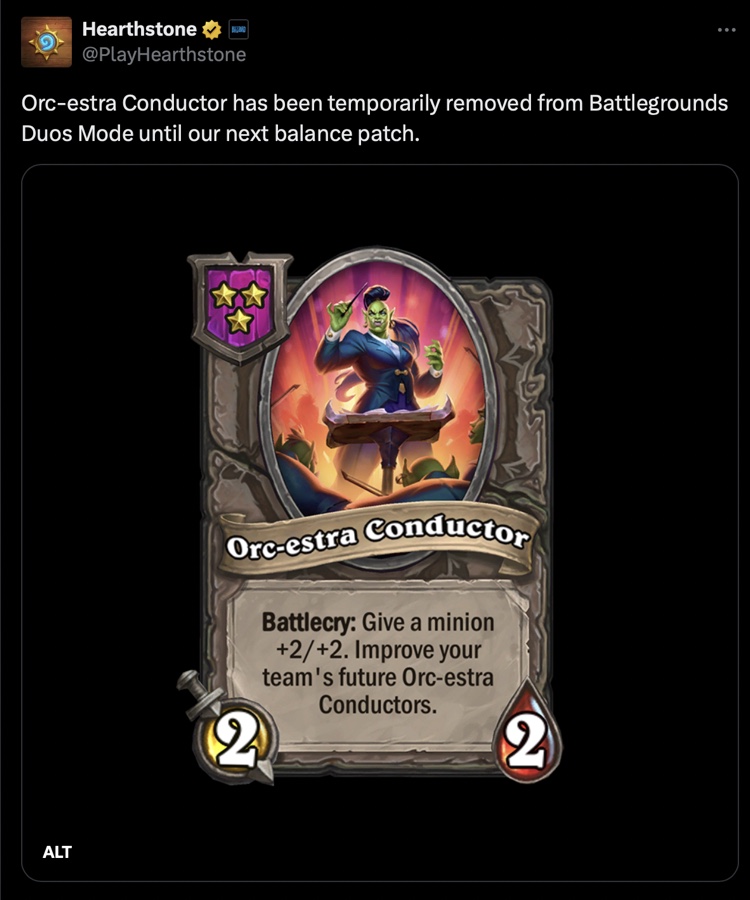 orc-estra conductor removed hearthstone twitter/x post