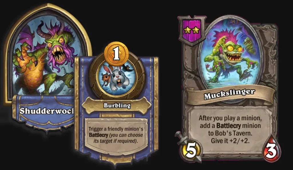 Cards Shudderwock, ability Burbling and one of the best hearthstone battlegrounds buddies Muckslinger