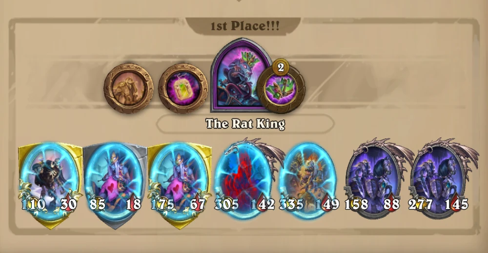 Entire Undead comp shown in hearthstone battlegrounds as an example for undead build, game printscreen